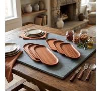 6 Pack Walnut Serving Trays Rectangular Anti-Slip