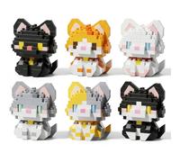 6 Packs Mini Plastic Cat Blocks, DIY Kit for Home Decoration, Construction Toys 3D Puzzle Cat, Animal Toys Child Suitable for Adults and Children, Birthday Gift for Children