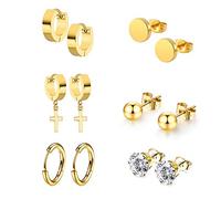 6 Paires Acier Inoxydable Boucles d’Oreilles pour Homme Femme Clou d’Oreille Boucle d Oreille Homme Croix, Boucle d'oreille Or Homme Femme, Boucles d Oreilles Créole Homme Anneau Piercing Diamant