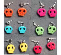 6 Paires Boucle D'oreille Crane Skull Coloré Tete De Mort