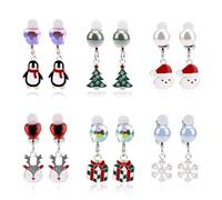 6 Paires Boucles d'Oreilles Clips, Adorables en Résine Boucles d'Oreilles Noël Ensemble pour Filles Adolescentes Oreille de Noël (Combo 1)