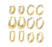 6 Paires Boucles d'oreilles Créoles pour Femme Or Boucles d'Oreilles Créoles épaisses Acier Inoxydable Hypoallergénique Boucles d'oreilles pour Femmes Filles (Boucle d'oreille ensemble B)