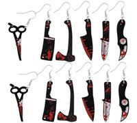 6 Paires Boucles D'oreilles Ensanglantées Fête Halloween, Ciseaux | Légères et Faciles à Porter, Style Gothique Distinctif, pour Tenues Quotidiennes et Diverses Occasions