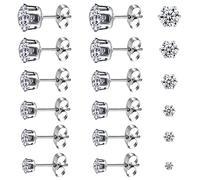 6 Paires Boucles d'Oreilles Homme 3/4/5/6/7/8mm Boucles d'Oreilles en Acier Inoxydable Fausse Boucle d'Oreille Femme Zircon Brillant Boucle d Oreille Homme Cadeaux Anniversaire Noël