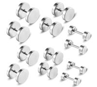 6 Paires Boucles D'oreilles Noir Acier Inoxydable Boucles D'oreilles Pour Hommes, Boucles D'oreilles Unisexe Rondes Noires Mates, Boucles D’oreilles HaltèRe Visser, Boucles Percées ((4-10 mm)(argent)