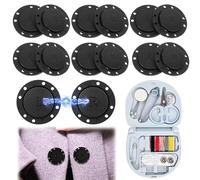 6 Paires Bouton Pression Aimanté 26MM Aimant a Coudre Ronds Gros Boutons Pression Noirs avec Boîte à Couture Bleue Adaptés aux Travaux de Couture DIY,Vêtements,Coupe-Vent,Artisanat,Couture