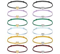 6 Paires Bracelets d’Amitié Réglable Tressé à la Main pour Fille Garçon avec les Motifs Coeur, Cadeau pour Couple Famille Meilleurs Amis