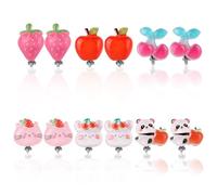 6 Paires Dclip d'Oreille Non Percée, Clip d'Oreille pour Enfants Bijoux Non Perçants Style Cerise Fraise Panda et Chat