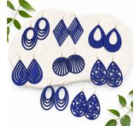 6 paires de boucles d'oreilles pendantes en bois rétro élégantes, design géométrique sculpté bleu, convient pour les robes de soirée et les tenues de fête, cadeau pour elle Taille Uniquebois