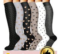 6 paires de chaussettes de compression unisexes, chaussettes hautes douces et légères, chaussettes de soutien à faible pression, convenant aux infirmières, à la course, aux sports, aux voyages, à l'au