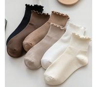 6 paires de chaussettes mi-mollet décontractées, chaudes, de couleur unie avec bord à volants et poignet élastique haute, pour enfants en automne/hiver 8-12Y,1-3Y,12-16Y,3-8YUnicoloreTissu tricoté