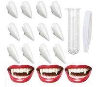 6 Paires Dents de Vampire Cosplay Halloween, 3 Tailles (13 mm, 15 mm, 17 mm) Crocs de Vampire avec 1 Tube de Pastilles Adhésives, Accessoires de Costume de Vampire pour la Fête d'halloween
