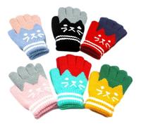 6 Paires Gants Hiver Automne Chaud Mitaines Plein-doigts Tricot Extérieur Ski Chaton Imprimé pour Enfant Fille Garçon 2-6 Ans