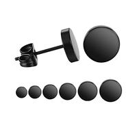 6 Paires Noir Plaine Plat Ronde Boucles d'oreilles, Boucles d'oreilles Homme Rock Simple Rond Poli Clous d'oreille Acier Inoxydable pour Homme Femme Garçons - Noir Clous d'oreille - 3mm-8mm