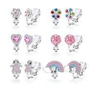 6 Pairs of Clip-On Earrings, Hypoallergenic Earrings, Non-Pierced Ears, Flower Heart Butterfly Screw Back Pink Multicolor Stud Earrings Set, Girls' Earring, for Children and Girls