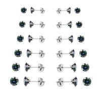 6 Pairs Stud Earrings Set for Zirconia Earrings Stainless Steel Flat Back Earrings Trendy Cartilage Shine Stacks Set for Women Men (Colored)