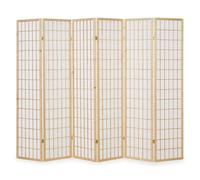 6 pan diviseur de pièce écran pliant - bois diviseur Shoji en papier de riz blanc naturel G