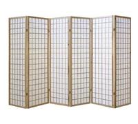 6 pan diviseur de pièce écran pliant - bois diviseur Shoji en papier de riz blanc naturel G