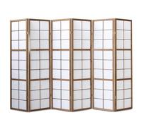 6 pan diviseur de pièce écran Pliant - Bois diviseur Shoji en Riz Brun Blanc