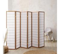 6 pan diviseur de pièce écran Pliant - Bois diviseur Shoji en Riz Brun Blanc