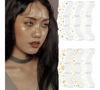 6 patchs de maquillage à paillettes pour le visage, taches de rousseur, dorées, pour fête, festival, tatouages temporaires, autocollants lumineux pour carnaval, fête