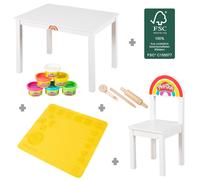 roba x Play-Doh Ensemble Table d'Activités et Chaise pour Enfants dès 3 Ans - Set de Jeu en Bois Certifié FSC® avec 6 Pots de Pâte à Modeler, 3 Outils, Grand Tapis 3D sans BPA