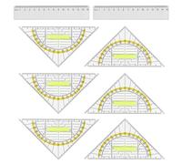 6 Pcs 16 cm Regle Equerre Rapporteur avec Poignée et 2 Pcs 15 cm Règles Transparente, Géodésique Échelle Équerres École Primaire, Gabarit de Cercle, pour étudiants école bureau designer peinture
