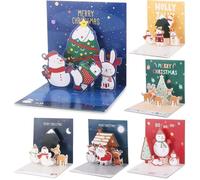 6 pcs 3D Carte de Vœux Noel avec Enveloppes, JRISBO Cartes de Noël 3D Pop Up Carte Postale Joyeux Noel, Père Noël Renne Premium