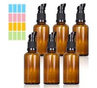 6 PCS 50 ML Flacons à Pompe en Verre Ambré, Flacon de Lotion en Verre Ambré avec 1 Autocollant, Flacons Vides Marron Rechargeables, pour Maquillage, Lotion, Huiles Essentielles, Sérum (Marron)