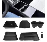 6 Pcs Accessoires Compatible avec Tesla Model Y 2025,Organiseurs de Console Centrale,Boîte de Rangement pour Accoudoir,Plateau en Silicone,Boîte Cachée,Cache de Confidentialité pour Appareil Photo