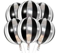 6 PCS Ballons Fete, 22 Pouces Noir Argenté Ballon Aluminium 4D, Décorations de Fête, Ballon Helium pour Nouvel An Fête de Thème Disco D'anniversaire de Mariage