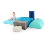 6 PCS Bloc de Construction Enfants en Mousse EPE COSTWAY-Housse en PU-Jeu de Manipulation-Fermeture Clair-Bleu Clair