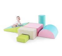 6 PCS Blocs de Construction Enfants en Mousse EPE COSTWAY-Housse en PU-Parcours Motricité-Fermeture Clair-Formes Différentes-Vert