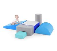 6 PCS Blocs de Construction Enfants en Mousse EPE COSTWAY-Housse en PU-Parcours Motricité-Fermeture Clair-Formes Différentes-Bleu