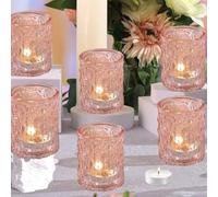 6 Pcs Bougeoirs en Verre pour Bougies Chauffe-Plat, Bougeoirs Transparents pour Bougies Chauffe-Plat pour Les centres de Table de Mariage, Les fêtes et la décoration d'intérieur (6, Rose)