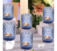 6 Pcs Bougeoirs en Verre pour Bougies Chauffe-Plat, Bougeoirs Transparents pour Bougies Chauffe-Plat pour Les centres de Table de Mariage, Les fêtes et la décoration d'intérieur (6, Bleu)