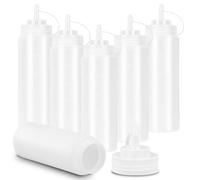 6 Pcs Bouteilles à Presser 500 ml,Bouteille Sauce à goulot fin en Plastique | Flacon souple transparent en plastique réutilisable avec graduations gravées pour ketchup, sauces, mayonnaise, moutarde