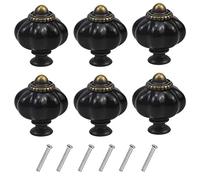 6 Pcs Boutons Vintage de Citrouille, Poignee de Meuble Antique, Boutons de Portes Tiroirs Poignée de Traction en Acrylique avec Vis pour Cuisine Placard, Commode, Armoire (Noir)