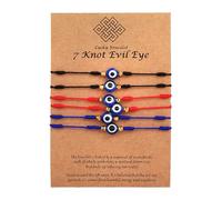 6 Pcs Bracelet Mauvais Oeil Creative Verre Coloré Mal Chanceux Protection Noué Tressé Corde Réglable Bracelet Rouge Noir Turc Bracelet Porte Bonheur Bijoux pour Femme Fille