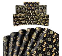 6 Pcs Cadeau Eid Mubarak, Papier Cadeau à Motif De Mosquée, Lune Et Étoiles, Papier Cadeau Fait Main Pour l'Aïd Pliable, Emballage Cadeau Islamique 70 * 50cm (Noir)