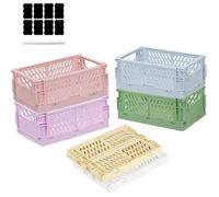 6 Pcs Caisse Pliable Mini Avec Autocollants & Stylo,Cagette Plastique Pliants,Boîtes Rangement Empilable Multicolore,Paniers Ranger