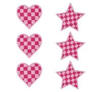 6 pcs Coeur et Étoile Patchs, Rose à Carreaux Coeur à Carreaux Fer sur Patch Broderie Couture Thermocollants pour Vêtements Robe Chapeau Jeans Sac