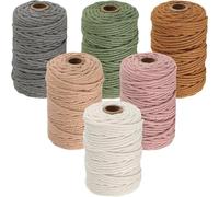 6 PCS Corde Macramé 3mm x 50m, BetterJonny Fil Macramé Macrame Corde Fil Macramé Corde Fil de Coton Naturel pour Bricolage, Artisanat,Tapisserie, Tricot, DIY Décoration (6 Couleurs-A）