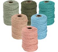 6 PCS Corde Macramé 3mm x 50m, BetterJonny Fil Macramé Macrame Corde Fil Macramé Corde Fil de Coton Naturel pour Bricolage, Artisanat,Tapisserie, Tricot, DIY Décoration (6 Couleurs-B）
