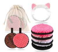 6 Pcs Coton Demaquillant Lavable, Lingettes Démaquillage Réutilisable Disque avec Bandeau de Cheveux Maquillage et sac à linge lavable pour Lavage du Visage, Soins de la Peau