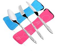 6 Pcs Coutellerie Couteaux,Fourchettes,Cuillères,Flying_We 2 Paquets De Vaisselle Léger En Acier Inoxydable Vaisselle Avec Sacoche Parfaite Pour Traveling Camping Picnic Working Hiking Home.