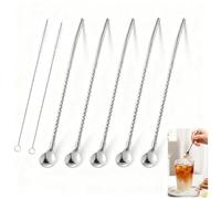 6 Pcs Cuillère Paille Inox Réutilisable - Set 6 Pièces Pailles avec Cuillères 2 en 1 en Acier Inoxydable avec 2 Brosse,Pailles Mélangeuses pour Smoothies Milkshakes Cocktails Granité Café, Alternative