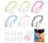 6 pcs de Pince Nez de Natation avec 6 Paires de Bouchons d'oreille de Natation, Pince Nez Natation réutilisable en Silicone avec boîte, Pince Nez Natation Ajustable pour Adultes Enfants (6 Couleurs)