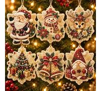 6 Pcs Décorations de Noël en Bois à Faire Soi Même Broderie Diamant Perle Pendentif Kit Sapin de Noel en Perles Décoration D'arbre de Vacances Kit de Loisirs Créatifs Adulte Decoration Noel Sapin