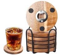 6 PCS Dessous de Verre en Bois avec Décapsuleur, Dessous De Verre en Bois, Ronde Réutilisables Panneau en De Table, Ronds en Liège pour Tasses, 10 * 1 * 10cm